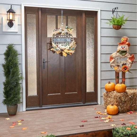 Holiday Living Tobacco Basket Welcome Basket, Pumpkin &  Pinecone Wreath - Picture 2 of 9
